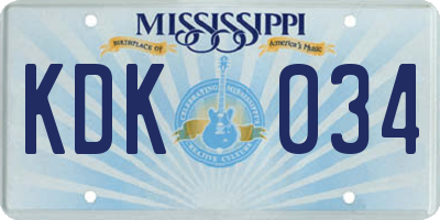 MS license plate KDK034