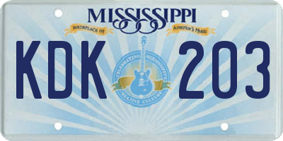 MS license plate KDK203