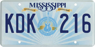 MS license plate KDK216