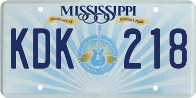 MS license plate KDK218