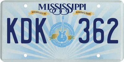 MS license plate KDK362