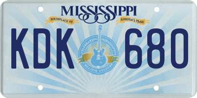 MS license plate KDK680