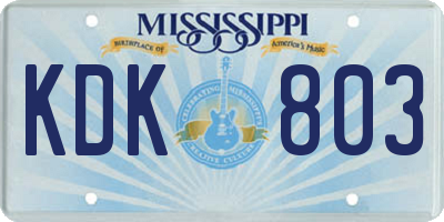 MS license plate KDK803