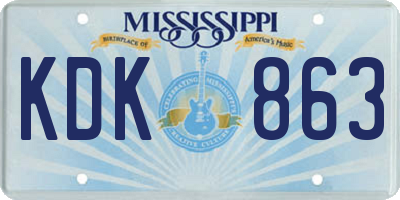 MS license plate KDK863