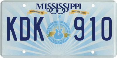 MS license plate KDK910