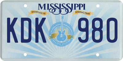 MS license plate KDK980