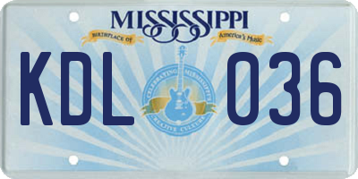 MS license plate KDL036