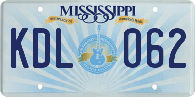 MS license plate KDL062
