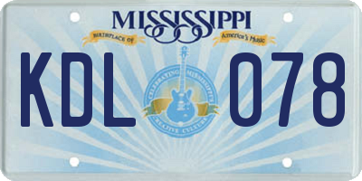 MS license plate KDL078