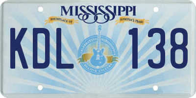 MS license plate KDL138