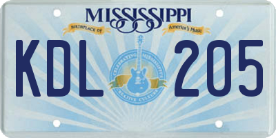 MS license plate KDL205