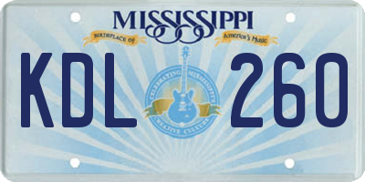 MS license plate KDL260