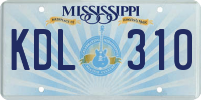 MS license plate KDL310