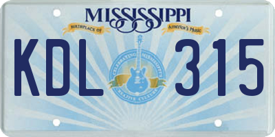 MS license plate KDL315