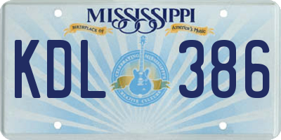 MS license plate KDL386