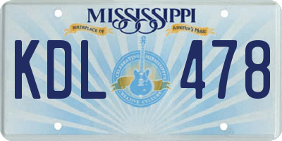 MS license plate KDL478