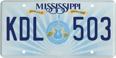 MS license plate KDL503