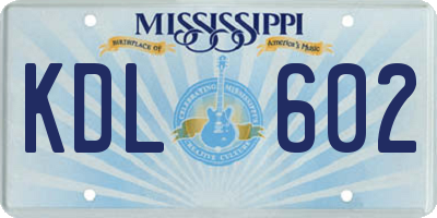 MS license plate KDL602
