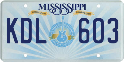 MS license plate KDL603