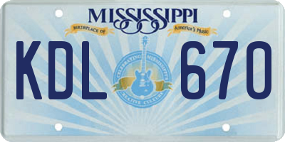 MS license plate KDL670