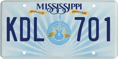 MS license plate KDL701