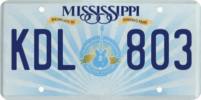 MS license plate KDL803