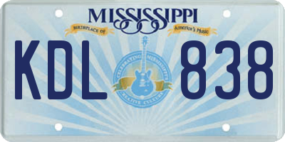 MS license plate KDL838