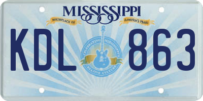 MS license plate KDL863