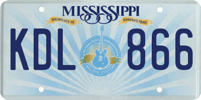 MS license plate KDL866