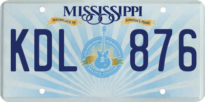 MS license plate KDL876