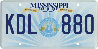 MS license plate KDL880