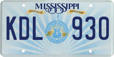 MS license plate KDL930