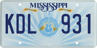 MS license plate KDL931