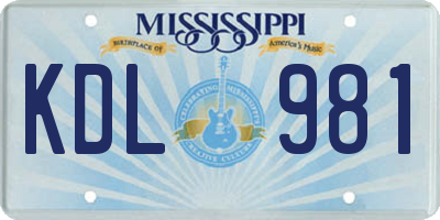 MS license plate KDL981