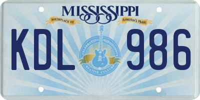 MS license plate KDL986