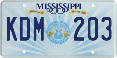 MS license plate KDM203