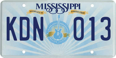 MS license plate KDN013