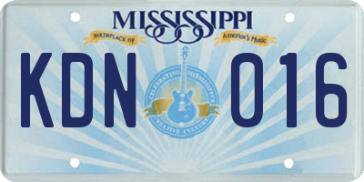 MS license plate KDN016