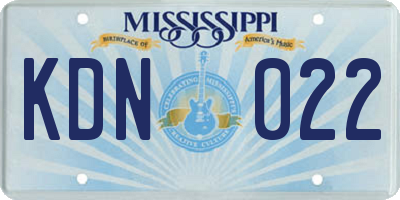 MS license plate KDN022