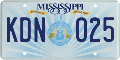 MS license plate KDN025