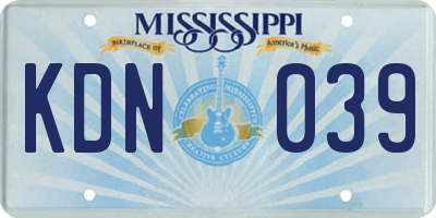 MS license plate KDN039