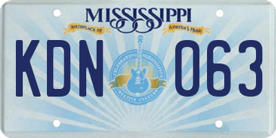 MS license plate KDN063