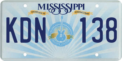 MS license plate KDN138