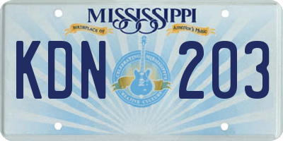MS license plate KDN203
