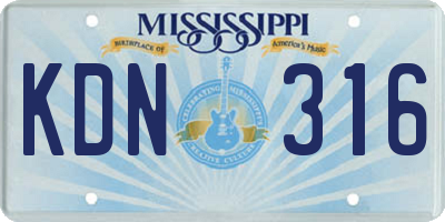 MS license plate KDN316