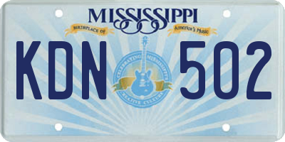 MS license plate KDN502