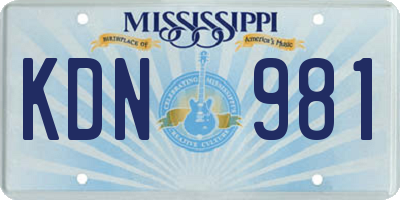 MS license plate KDN981