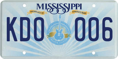 MS license plate KDO006
