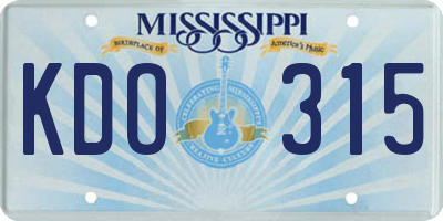 MS license plate KDO315
