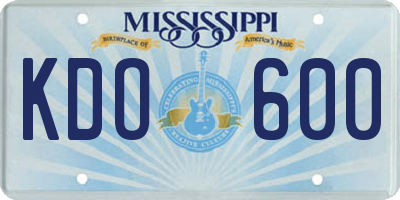 MS license plate KDO600